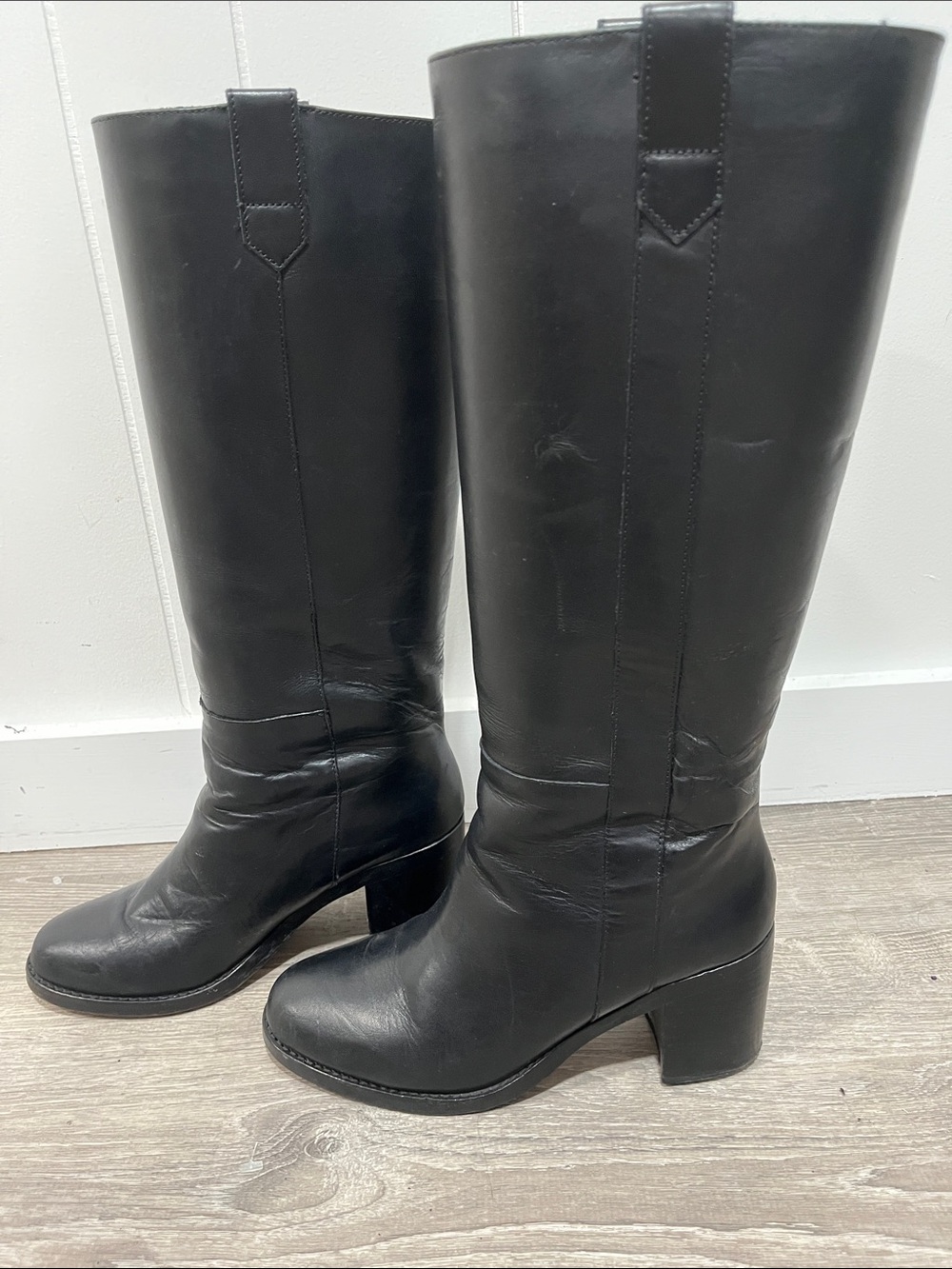 J. Crew Black Leather Knee-High Boots with Block Heel